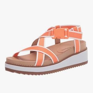 Lucky Brand Orange White Imbae Wedge Platform Sandals Size 6 Euro 36.5
